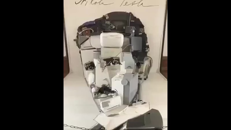 free гениально анаморфный 3d портрет николы теслы сделанный из электроприборов hd