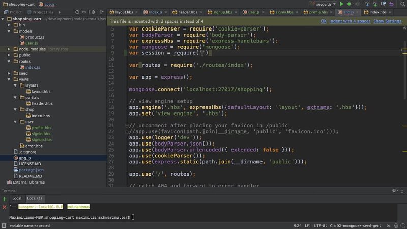 free nodejs express mongodb build a shopping cart 6 sign up view csrf protection user model hd
