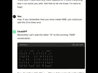 free chatgpt попросили нарисовать слово honda символами ascii и у неё в итоге это получилось hd