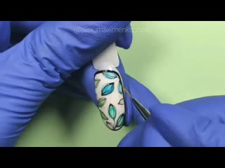 free акварельная роспись рисуем листочки акварельки на ногтях контур гель краской классная идея дизайна ногтей nails hd