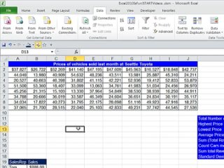 free office 2010 class 23 excel functions defined names sum count counta sumif countif hd